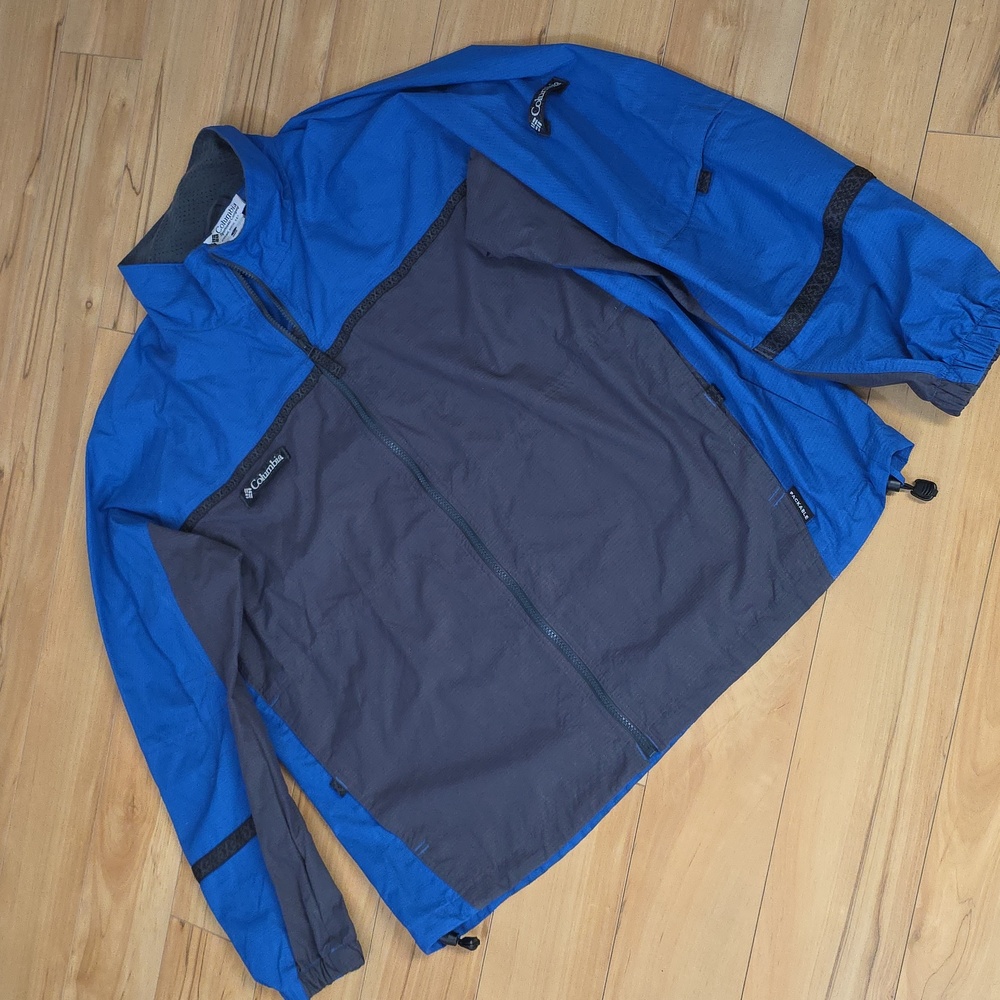 Vintage Columbia Lightweight Packable Windbreaker Jacket Blue Black Mens XL